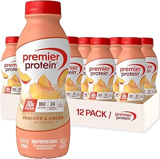 Premier Protein Shake, Peaches & Cream, 30g Protein, No Added Sugar, 24 Vitamins & Minerals to Support Immune Health, 11 fl oz, 12 Pack (Packaging May Vary)