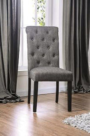 Set of 2 Rustic Gray Dining Chairs, Button Tufted Linen-Like Upholstered Chairs, Solid Wood Frames for Kitchen, Dining Room
