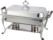 Winco Full Rectangular Crown Chafer, 8-Quart, Stainless Steel | Traditional design with ornamental details, Wooden handles stay cool to the touch, Heavy-duty, Great for Banquets and Events