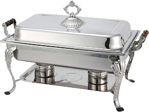 Winco Full Rectangular Crown Chafer, 8-Quart, Stainless Steel | Traditional design with ornamental details, Wooden handles stay cool to the touch, Heavy-duty, Great for Banquets and Events
