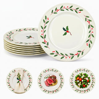 OBreezify Christmas Holly Charger Plates, 13 Inch Diameter, Set of 6