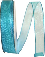 Reliant Ribbon Elegant Woven Sheer Wired Edge Ribbon, 5/8 Inch X 25 Yards, Turquoise