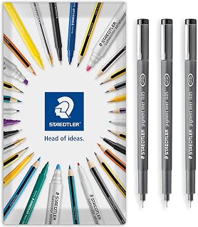 STAEDTLER 308 Pigment Liner Fineliner Pen - Ideal for Writing, Sketching, Technical Drawing, Marking Out - Black Ink - In Envelope Gift Packaging - 0.05mm Extra Fine Nib Size - Pack of 3
