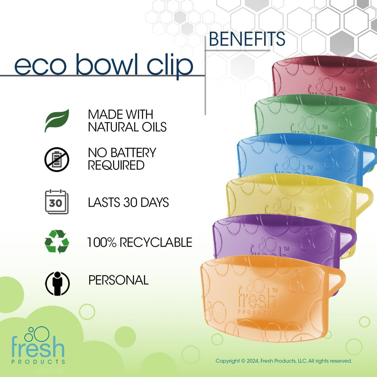 Eco Bowl Clip 2.0 Air Freshener by Fresh Products – 6 Count (Pack of 1), Blue,Green,Orange,Red, Pack of 6, Model FRS-EBC72-PACK3