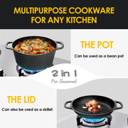 Edging Casting Cast Iron Dutch Oven with Skillet Lid, Pre-Seasoned, 5 Qt, Black