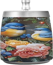 Two Blue Birds Flowers Splash Ashtray with Lid, Outdoor Ashtrays for Patio