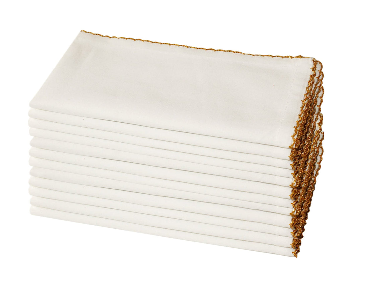 Cotton Craft Dinner Napkins, 17x17 Inch Set of 12, Metallic Gold Lace