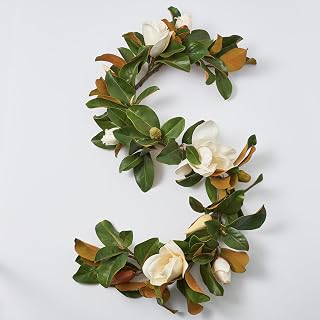 Darby Creek Trading Real Touch White Magnolia Flower & Leaf All Seasons Garland Table Runner