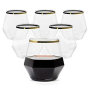 TOSSWARE POP 12oz Stemless Diamond Gold Rim Wine Glass Set of 48, Premium Quality, Recyclable, Unbreakable & Crystal Clear Plastic Wine Glasses
