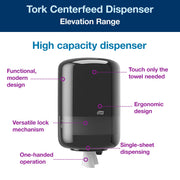 Industrial Centrefeed Dispenser Black M by Tork – 9.4 inches x 14.4 inches, Plastic, Black, Model 559028A