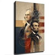 George Washington and Abraham Lincoln American Presidents Patriotic Portrait Artwork Canvas Wall Art (16×24inch-Unframed)