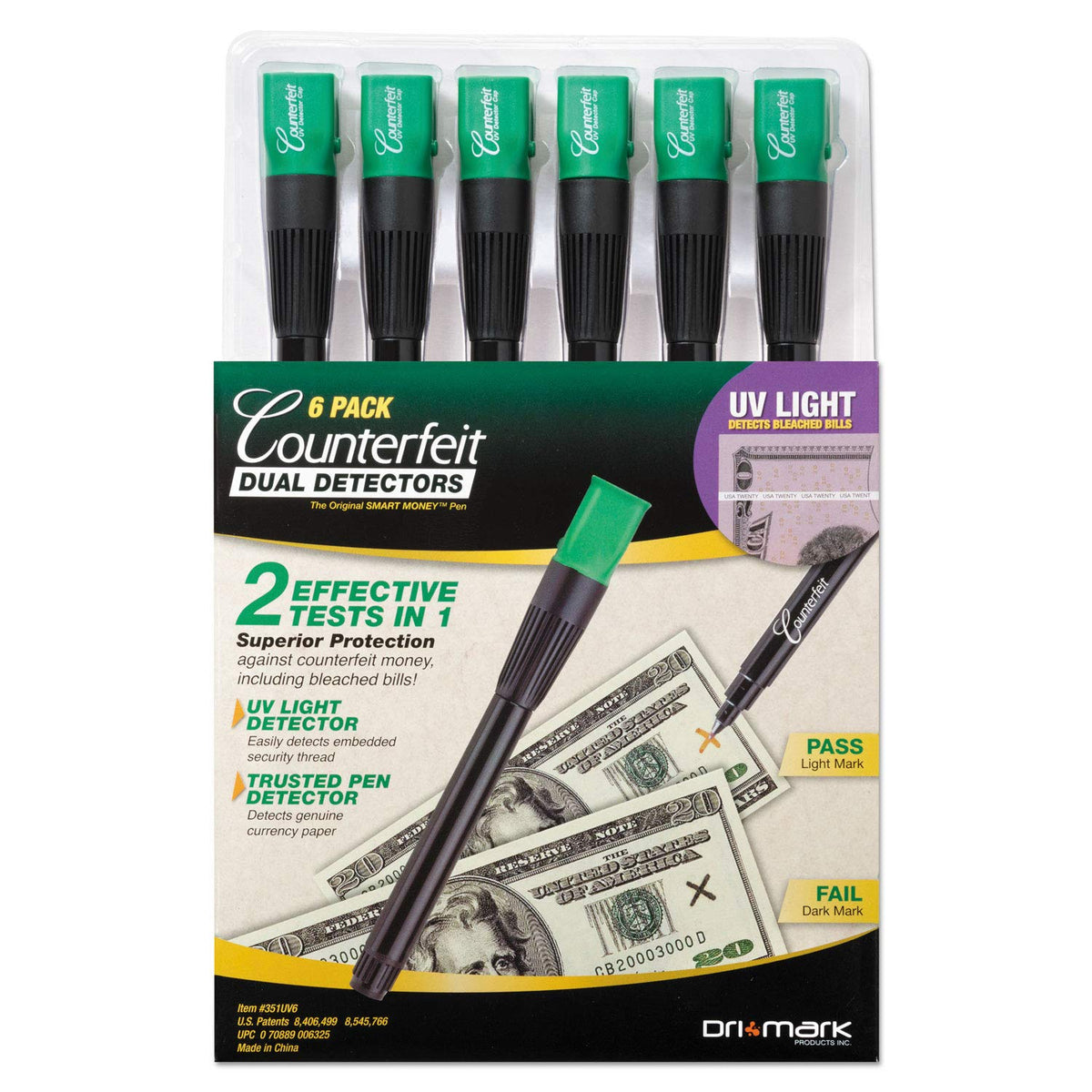 351UV6 Counterfeit Money Detection System by Dri Mark – Plastic, Black/Green, Model DRI-351UV6