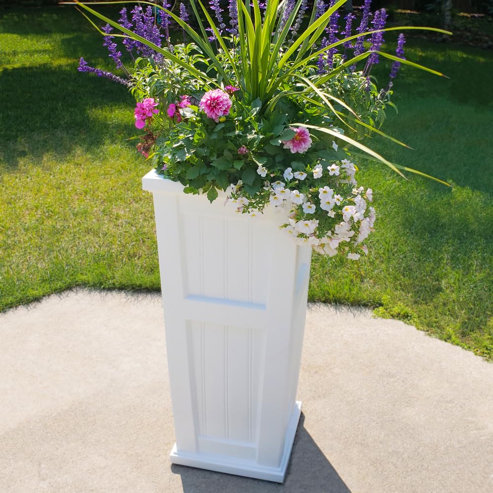 Cape Cod Tall Planter by Mayne – 32"H, 10 gallons, Plastic, White, Model 4843-W