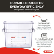 Polycarbonate Square Food Container by Araven – 1.59 cubic_feet, Polycarbonate (PC), Clear, Pack of 6, Model 91902