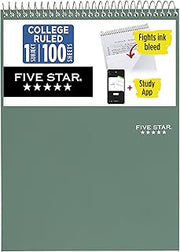 Five Star Top Spiral Notebook + Study App, 1 Subject, College Ruled Notepad, 8-1/2" x 11", 100 Sheets, Fights Ink Bleed, Water Resistant Cover, Seaglass Green (820058C-ECM)