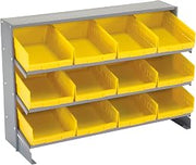 Global Industrial 3 Shelf Bench Rack, (12) 8" W Yellow Bins, 33x12x21