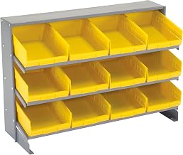 Global Industrial 3 Shelf Bench Rack, (12) 8" W Yellow Bins, 33x12x21