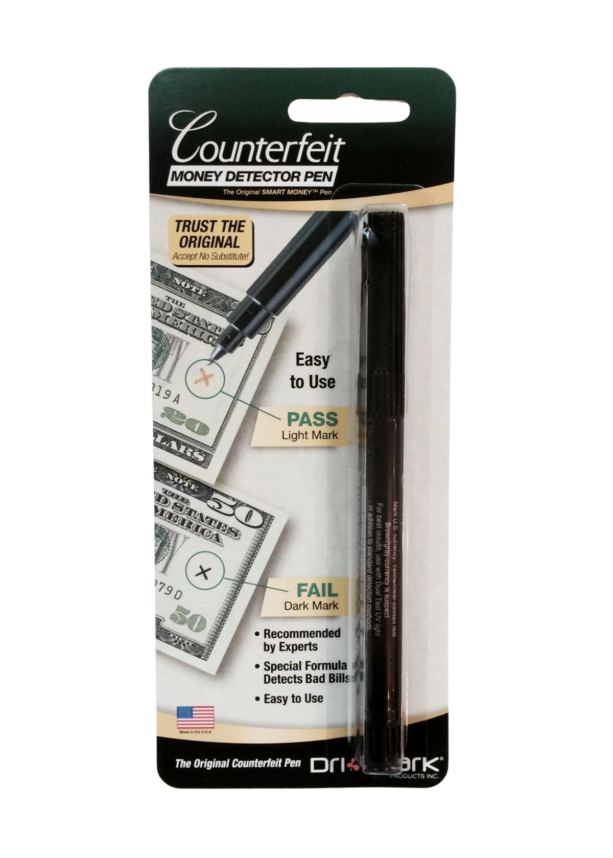 Counterfeit Bill Detector Marker Pen by Dri Mark – 1 Count (Pack of 1), Black, Model DRI351B1