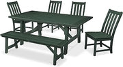 Polywood Vineyard 6-Piece Rustic Farmhouse Side Chair Dining Set with Bench in Green