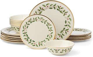 Lenox Holiday Christmas Porcelain 18-Piece Dinnerware Set for 6 | ceramic, dishwasher safe | plates and bowls sets for kitchen and dining | 10.5 inch plate, dish set, dishes
