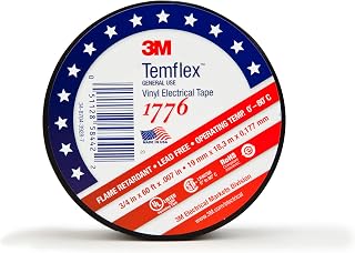 3M Temflex Vinyl Electrical Tape, 1776, 3/4 in x 60 ft, Black, 1 Roll