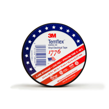 Temflex Vinyl Electrical Tape by 3M – 3/4 in x 60 ft, Vinyl, Black, Model 1776-3/4"x60'