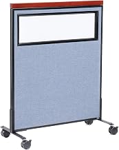Global Industrial 36-1/4"W x 46-1/2"H Mobile Deluxe Office Partition Panel with Partial Window, Blue