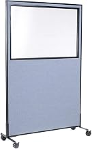 Global Industrial 48-1/4"W x 99"H Mobile Office Partition Panel with Partial Window, Blue