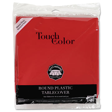 703548 Plastic Tablecovers 82" Round Real Red by Creative Converting – 14" x 11.8" (Octy Round), Plastic, Classic Red, Model COV703548