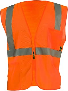 OccuNomix ECO-IMZ-OM High Visibility Value Mesh Standard Zipper Safety Vest, Class 2, 100% ANSI Polyester Mesh, Medium, Orange