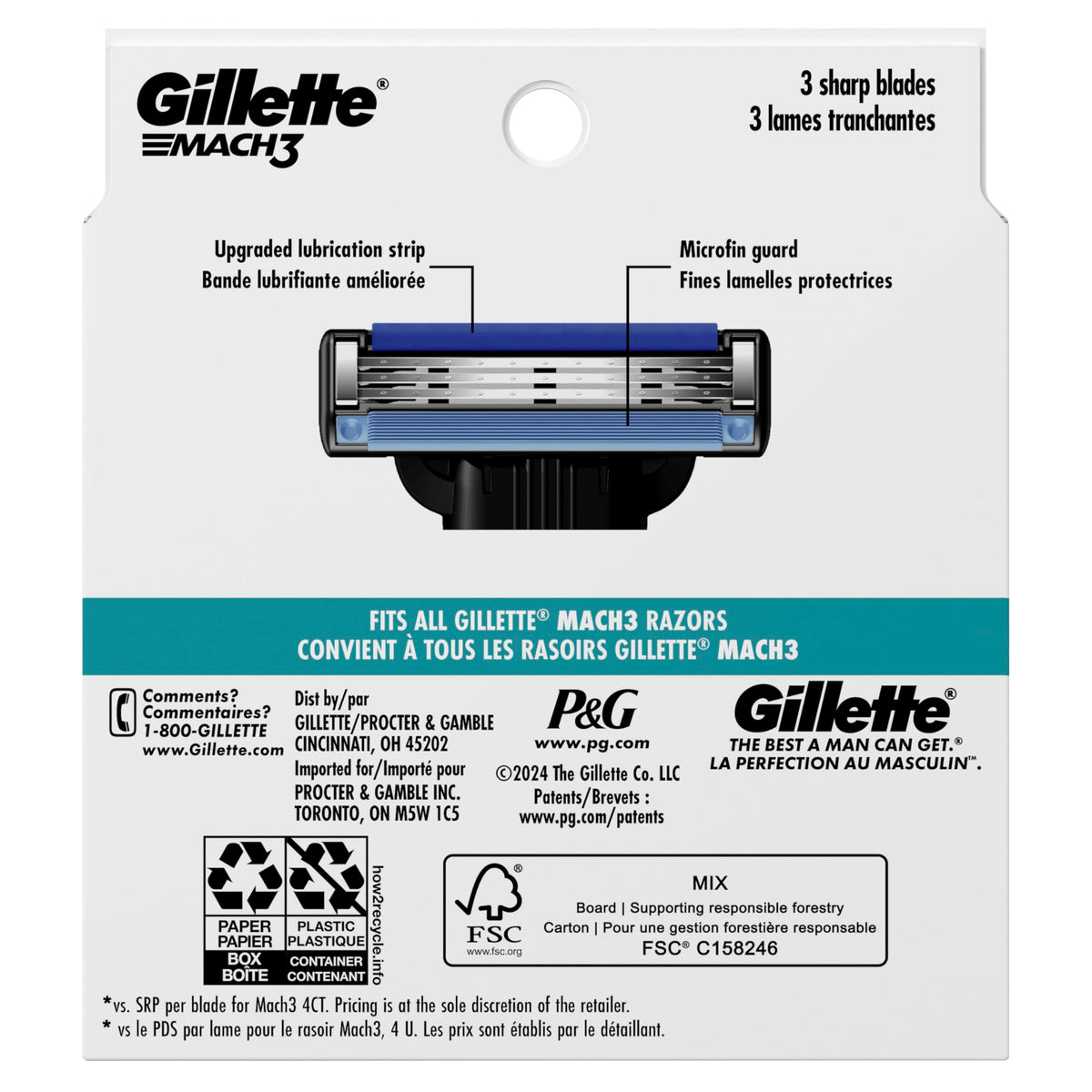 Mach3 Razor Refills for Men by Gillette – 8 Count (Pack of 1), BLUE, Model 47400379756