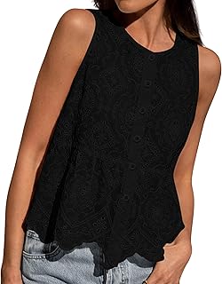 Womens Tank Tops Embroidered Eyelet Blouse