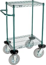Nexel 2 Shelf Cart, Poly-Green, 24"L x 18"W x 43"H, Pneumatic Rigid Casters