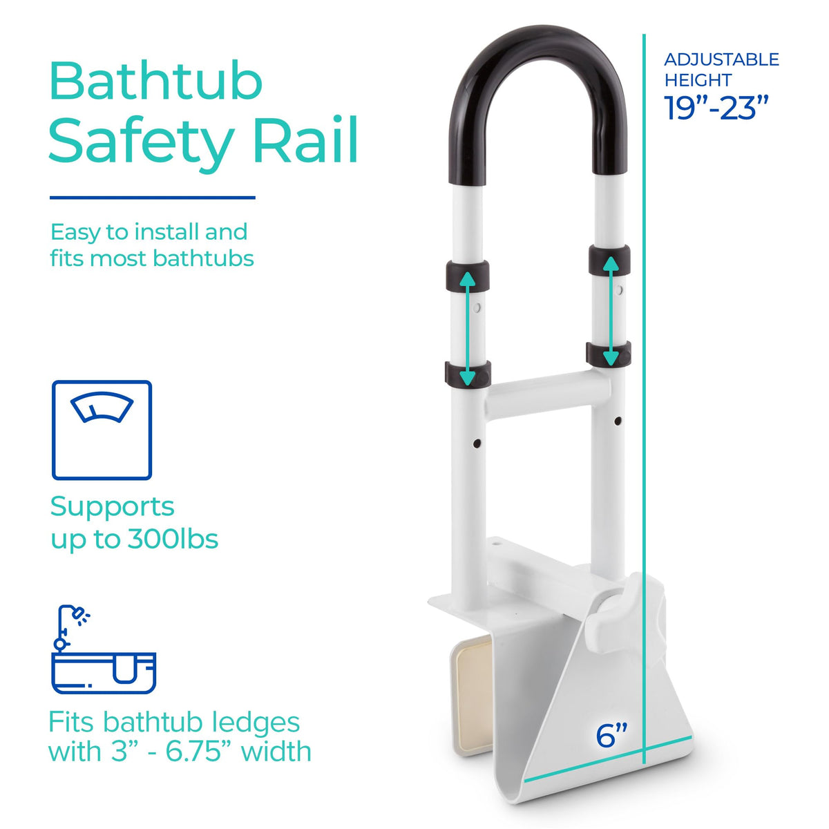 Adjustable Bathtub Grab Bar by Modern Innovations – Bathtub Grab Bar, Stainless Steel, White, Model 1420