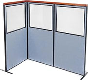 Global Industrial 36-1/4"W x 73-1/2"H Deluxe Freestanding 3-Panel Corner Divider with Partial Window, Blue