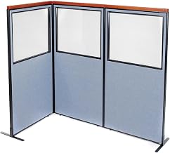 Global Industrial 36-1/4"W x 73-1/2"H Deluxe Freestanding 3-Panel Corner Divider with Partial Window, Blue