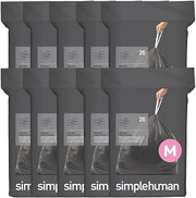 simplehuman Code M 200 Count Odorsorb® Custom Fit Liners, Drawstring Odor Absorbing Trash Bags, One-by-One Mess-Free Dispense, Extra Thick & Double Seamed, 50% PCR Plastic, 40-45 Liter / 11-12 Gallon
