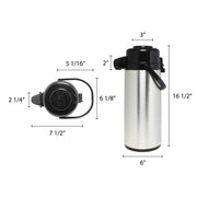 Airpot 2.5 Liter (84 Oz.) 8-1/4" X 6-1/2" X 15-1/3"H by Thunder Group – 84.5 Ounces, 2.5 liters, Stainless Steel, Silver/Black, Model ASPS325