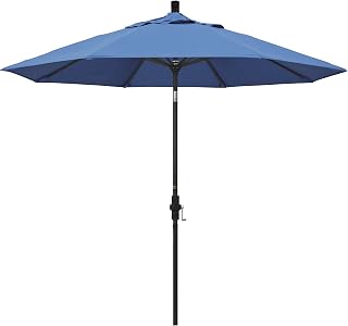 California Umbrella 9' Round Aluminum Market Umbrella, Crank Lift, Collar Tilt, Black Pole, Pacifica Capri
