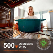 Overmont Cast Iron Dutch Oven, 5.5 Quart Capacity, Forest Green