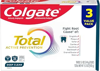 Colgate Total Active Prevention Deep Clean Toothpaste, Anticavity Fluoride Toothpaste, Clinically Proven Fluoride Formula Helps Fight Plaque Bacteria, Mint, 18 Pack, 5.1 oz