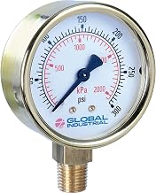 Global Industrial 2-1/2" Pressure Gauge, 15 PSI/KPA, 1/4" NPT LM, Polished Brass