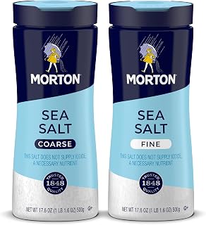 Morton Sea Salt Set, Fine (17.6 oz) & Coarse (17.6 oz), 2-Pack, All-Natural, Perfect for Baking, Blending, Cooking & Finishing