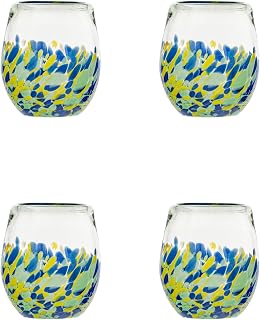 10 Strawberry Street Mazatlan Mexican Glassware, Stemless Wine Glass, Set of 4