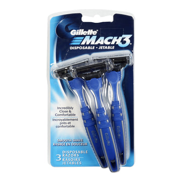 Mach3 Men's Disposable Razors by Gillette – 3 Count (Pack of 1), Plastic, White, Model 047400044722