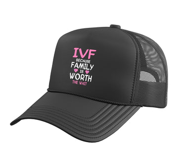 Retrieval Day Transfer Day Vitro Fertilisation IVF Trucker Hat with Adjustable Mesh Back by IVF Transfer Infertility Designs – Polyester, Black