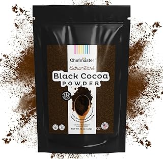 Black Cocoa Powder by Chefmaster, Extra Dark Dutch-Processed Cocoa Powder for Baking, Cookies, Cakes, & Icings; Rich Chocolate Flavor, All-Natural Dye Alternative, Unsweetened, 16 oz
