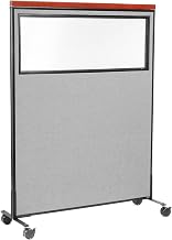 Global Industrial 48-1/4"W x 64-1/2"H Mobile Deluxe Office Partition Panel with Partial Window, Gray