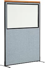 Global Industrial 48-1/4"W x 73-1/2"H Deluxe Freestanding Office Partition Panel with Partial Window, Blue
