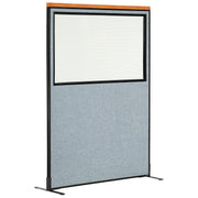 48-1/4"W x 73-1/2"H Deluxe Freestanding Office Partition Panel with Partial Window by Global Industrial – Alloy Steel, Blue, Model 694688WFBL